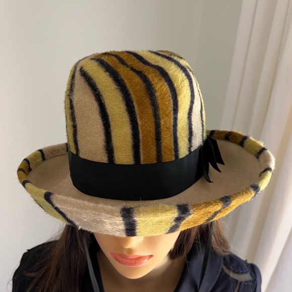 Yves Saint Laurent Vintage YSL Saks Fifth Avenue Boho Mod Striped Wool Hat RARE - Picture 5 of 16